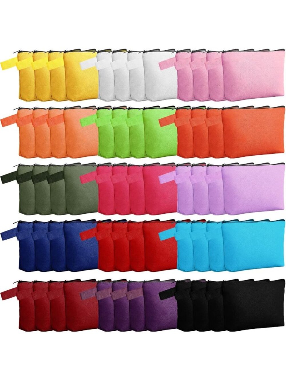 60 Pcs Multicolor Canvas Makeup Bags Set, 8.6"x5"x2" - Bulk Storage Solution